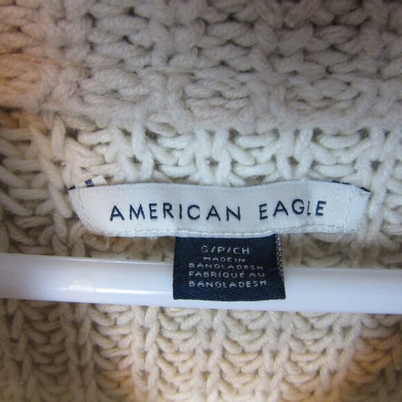 American Eagle Beige Knit 1/4 Zip Sweater Collared Striped Preppy Women's Small - Picture 5 of 8